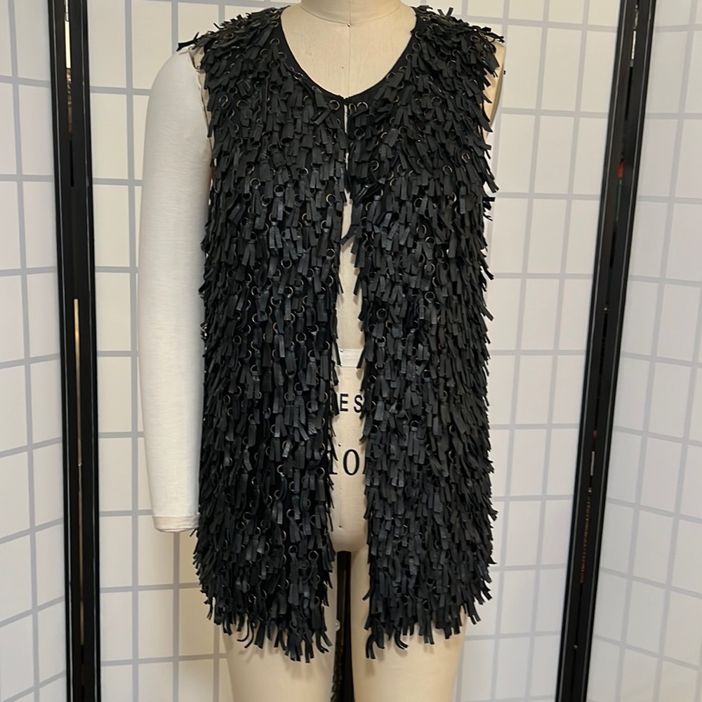 Catherine Malandrino leather fringe vest in size 8